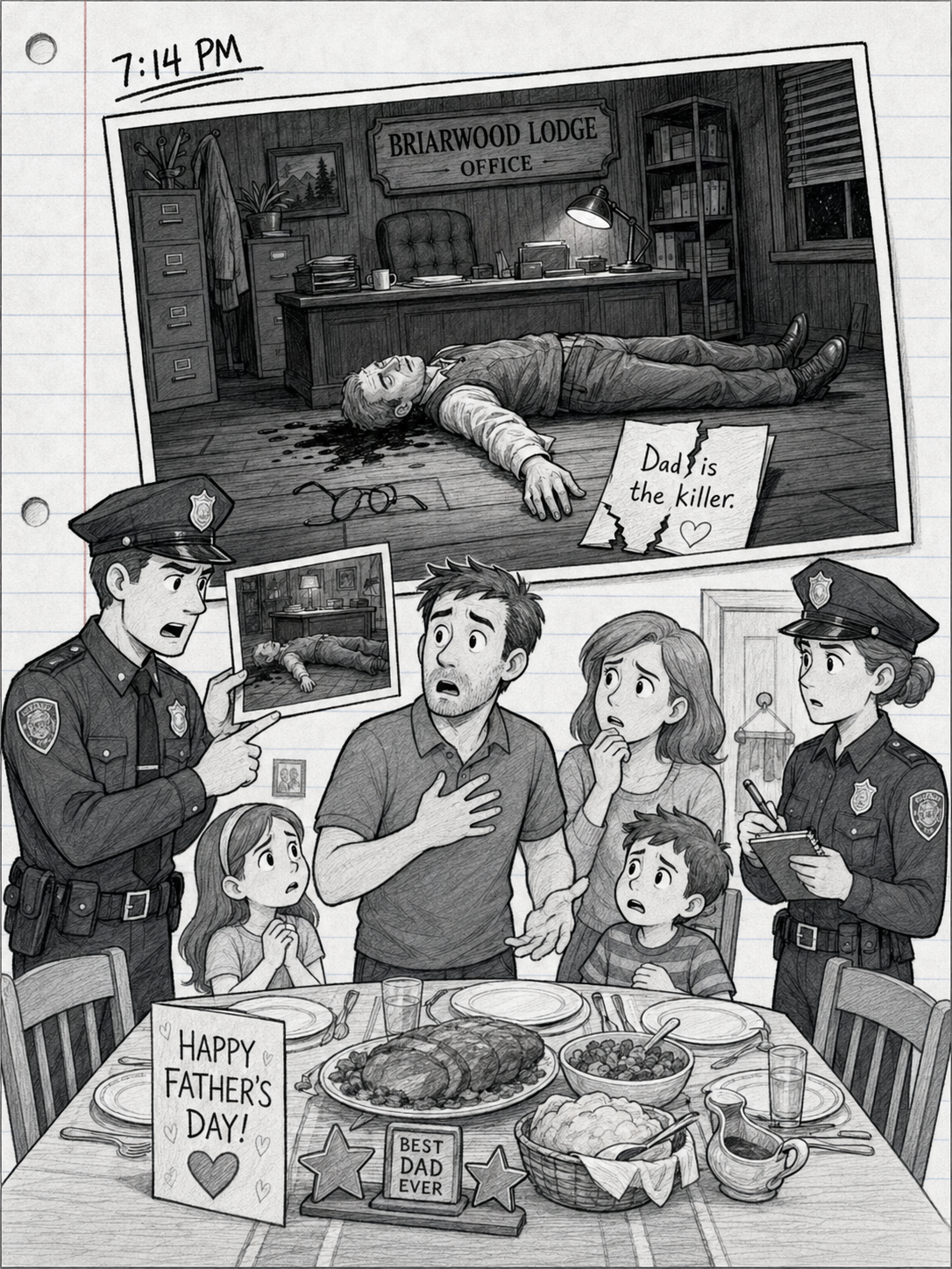 Dad Didn’t Do It Father’s Day cookout crime scene illustration
